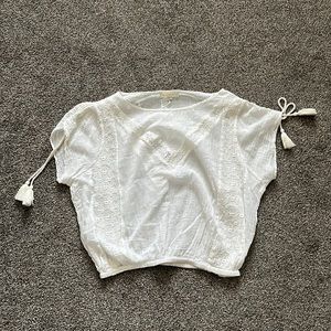 Boho-Chic Lovestitch Tassel Shoulder White Embroidered Top Size Small